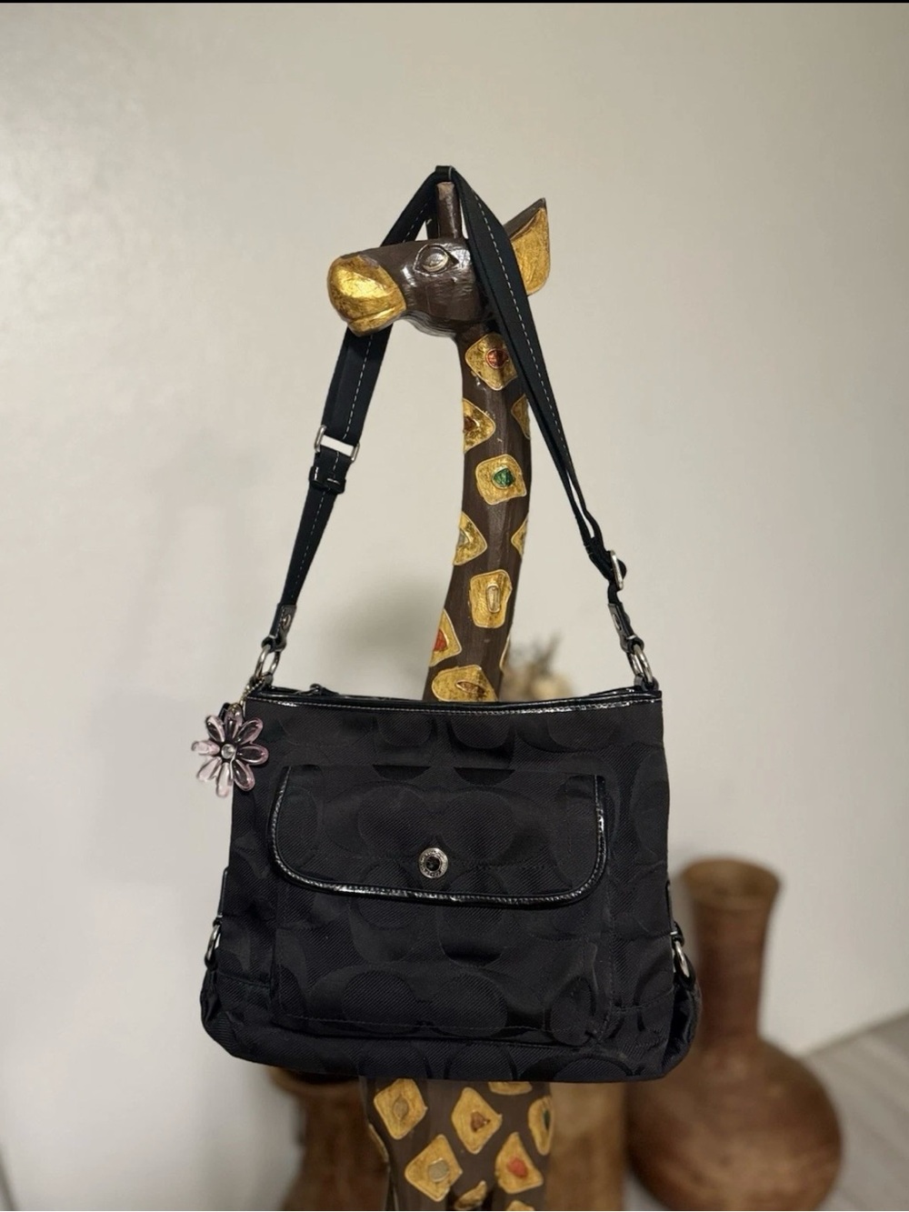 Vintage Y2K Coach Black Signature Nylon Crossbody Bag